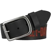 Harley-Davidson Men's Embossed H-D Genuine Leather Belt, Black/Orange