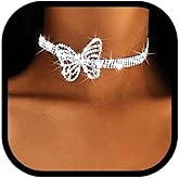 JAKAWIN Butterfly Rhinestone Choker Necklace Silver Diamond Choker Jewelry for Women