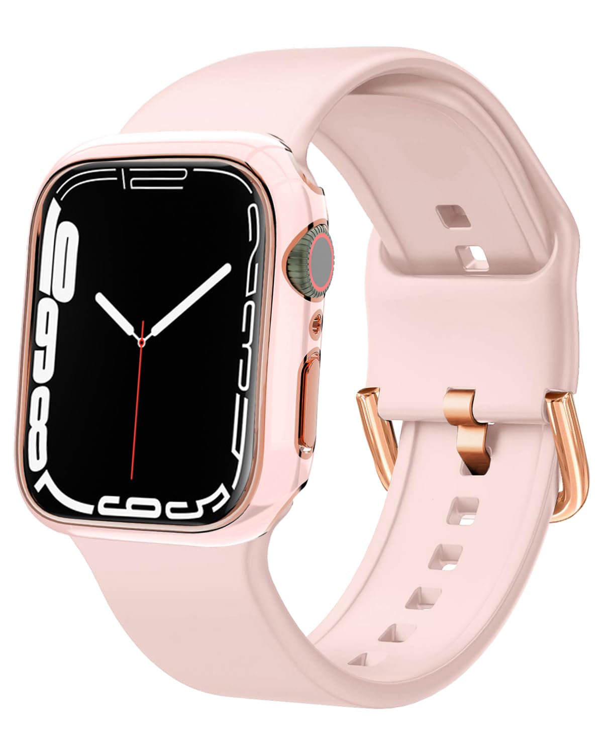 Sport Band and Bumper Case Compatible with Apple Watch 40mm 38mm 41mm 42mm 44mm 45mm 46mm Women, Soft Silicone Straps and Rose Gold Edge Protector Frame for iWatch Series 11 10 9 8 7 6 5 4 3 2 1 SE
