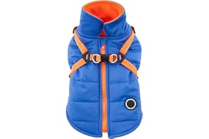 Puppia Mountaineer Winter Dog Coat with integrated harness No Pull Cold Weather Waterproof Warm Fleece Back Zipper for Small & Medium Dog, ROYAL BLUE, Large