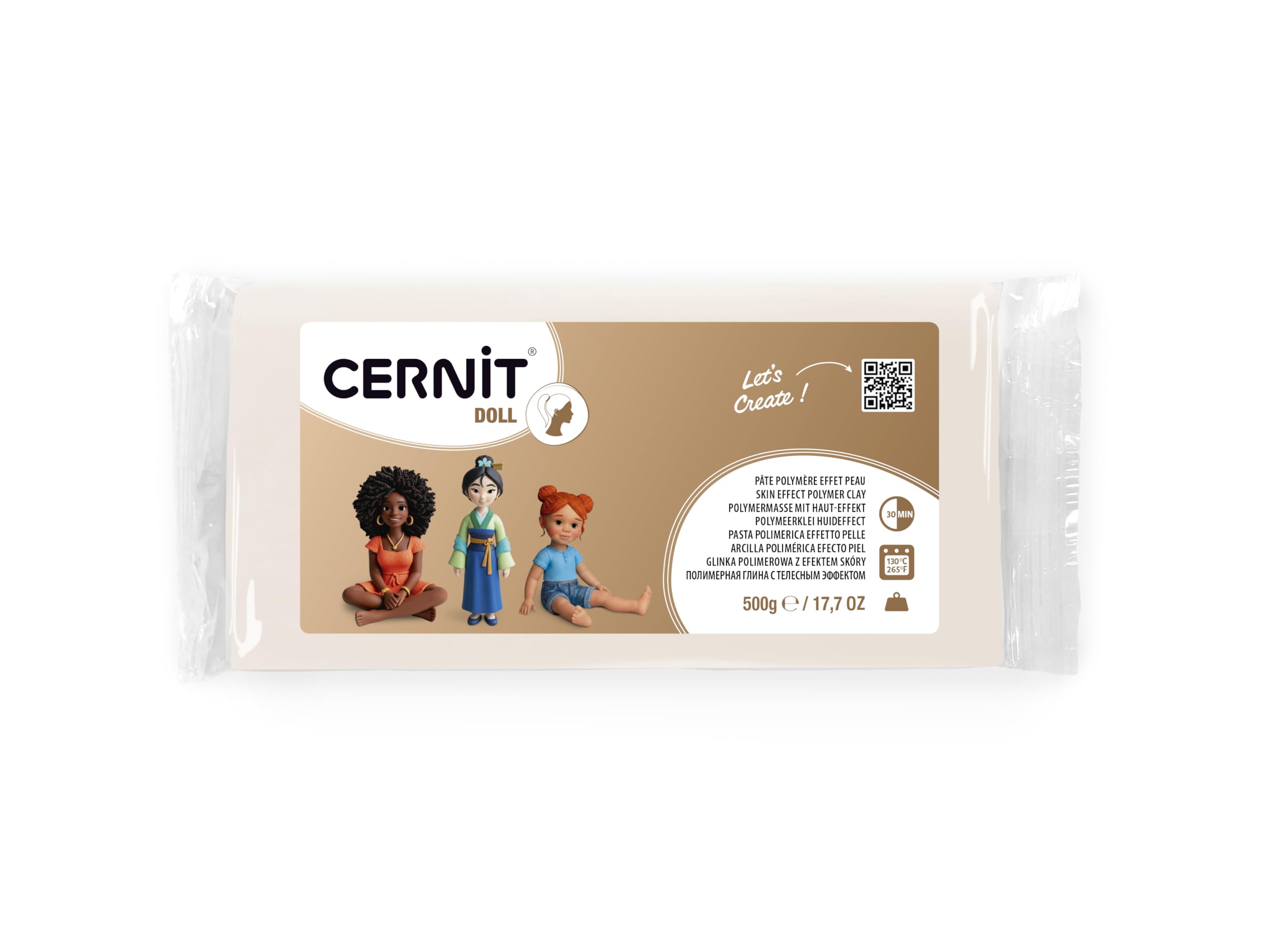 CERNIT CE0950500010C - A Pack of Polymer Clay - Translucent Doll Range - Modelling and Baking Clay - White colour - 500 g block - Manufactured in Belgium