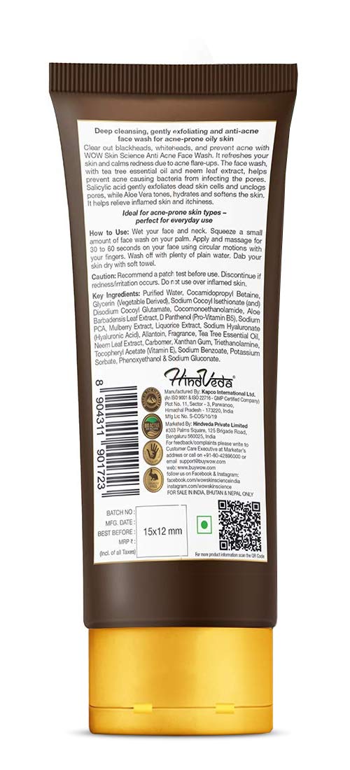 wow anti acne face wash ingredients list