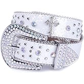 Strapvia Rhinestone Belt for Men & Women, Western Cowboy Cowgirl Belt with Bling Cross Design for Jeans