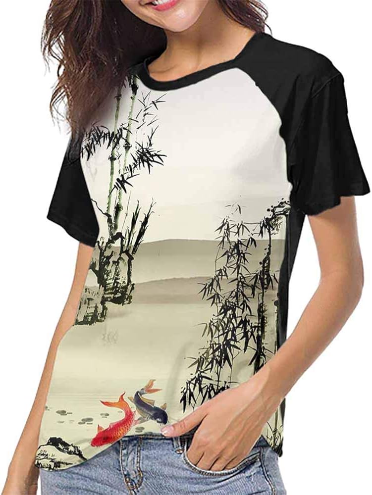 Casual T Shirts,Bamboo Leaf, Traditional Chinese Calligraphy Art Isolated on White Background S-XXL Tee Tshirts Women