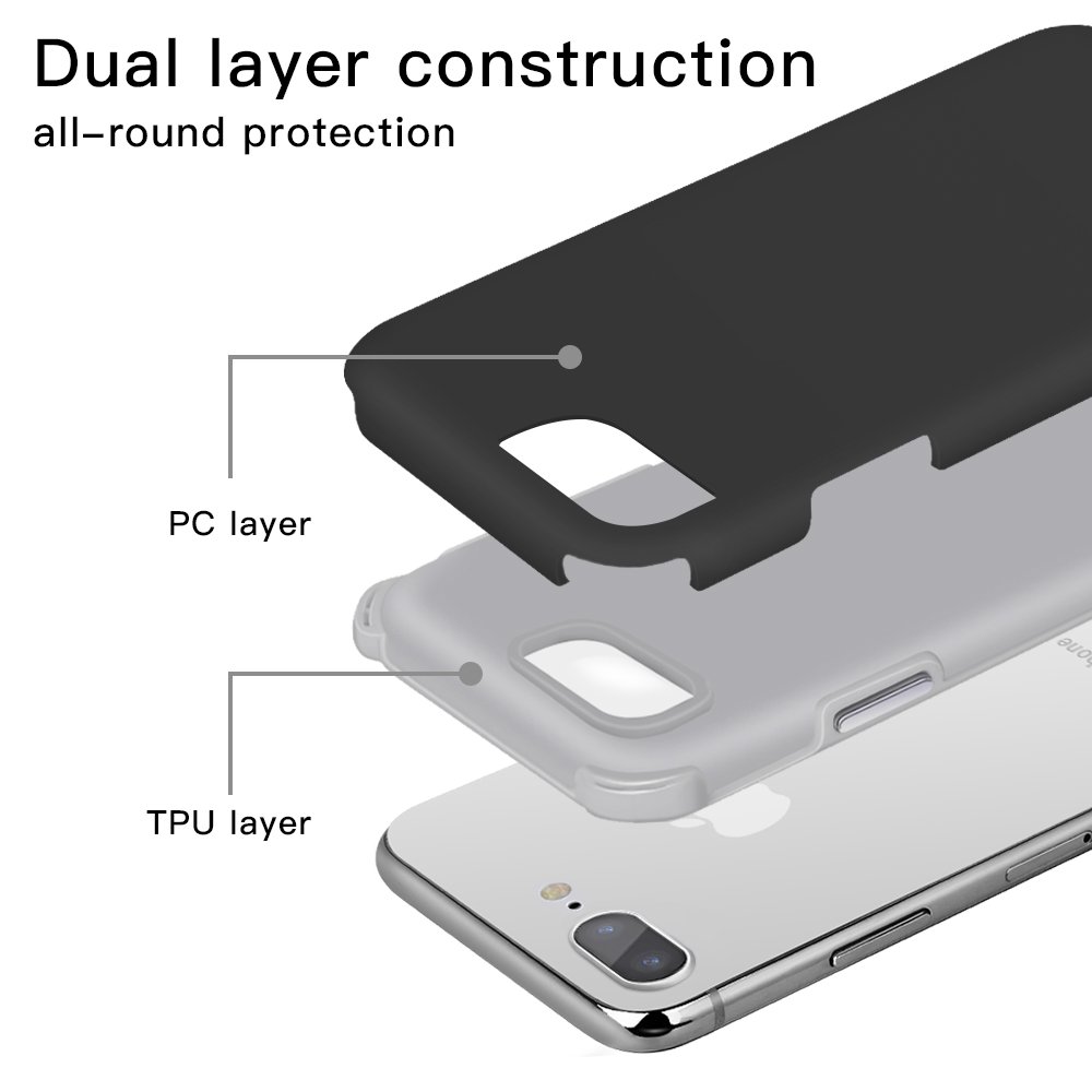 iPhone 8 Plus Case, iPhone 7 Plus Case, iPhone 6 Plus Case, JASBON Dual Layer Soft TPU Hard PC Defender Case Smooth Surface Anti-scratch Cover Drop Protection Case for Apple iPhone 8/7/6 Plus-Black