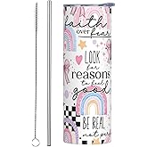 CYYFXKA 20 oz Positive Affirmation Tumbler with Lid and Straw, Positive Quotes Gifts - Stainless Steel Vacuum Insulated Coffee Cup Double Wall Travel Mug for Hot and Cold Drinks