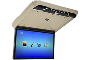 CUIFATI 19in LCD 1080P Car Overhead Flip Down Monitor Full Viewing Ceiling HD Digital TV with Light Car Stereo Player MP5, IR FM USB 12V/24V(Beige)