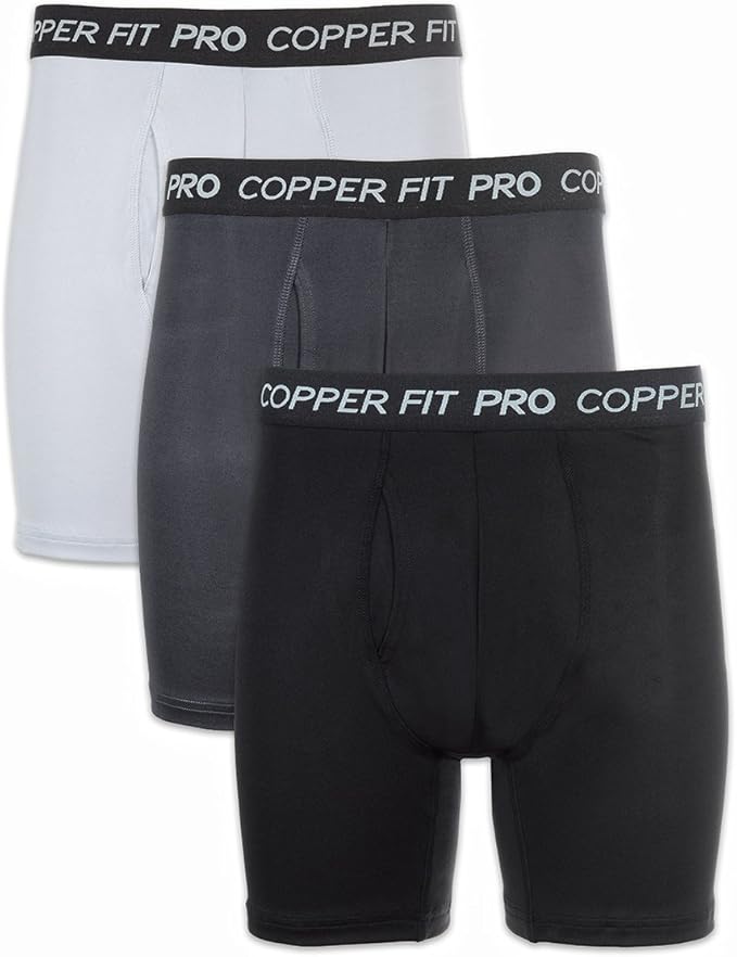 Copper Fit Men's Performance Boxer Brief Three Pack, Iron/Steel/Onyx 3