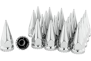 CHDT66 Chrome 33 mm Lug Nut Covers for Semi Trucks - Chrome Spike Lug nut Covers - flanged Lug nut Covers Screw on - Height 4-3/4" -semi Lug nut Covers Screw on, Lug Nut Caps (20, Screw on (Threaded))