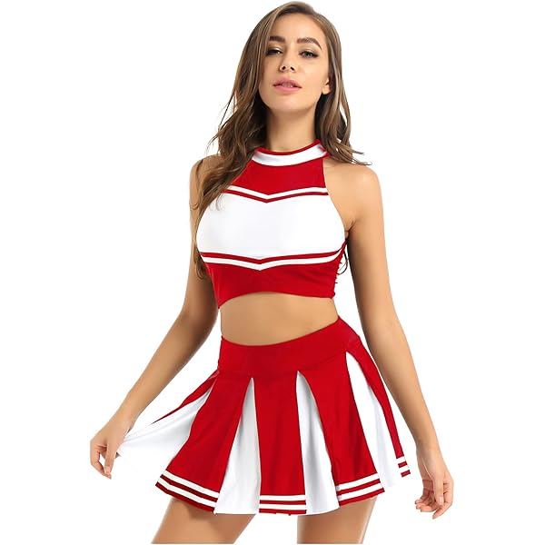 Cheerleader Top Longsleeve Red Cropped Cheer Bodysuit (Medium