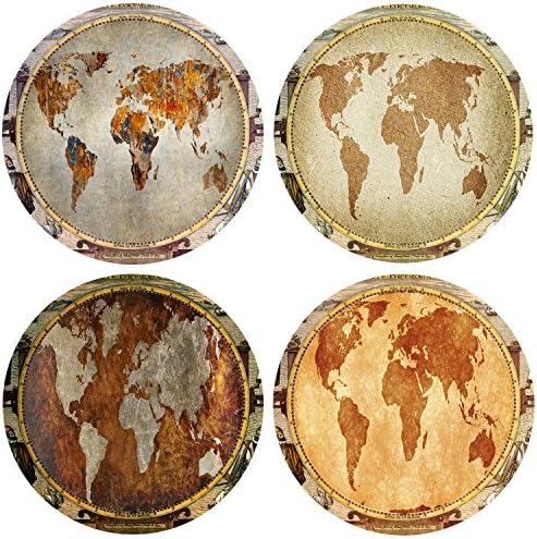 QIMOUSE Coasters Non Slip Set of 4, Ceramic World Map Design Coasters