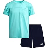 Reebok Boys Athletic Shorts Set - 2 Piece Summer Clothes Outfit with Pocket Tee and Boys Running Shorts for Active Kids