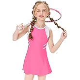 Hvididan Girls Tennis Dress with Shorts, Sleeveless Girls Athletic Golf Outfit Dresses, Cute Workout Sports Skorts Set, 5-14Y