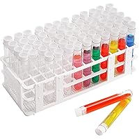 DEPEPE 60pcs Plastic Test Tubes with Rack and Caps, 16 x 100mm Clear Test Tubes with Holder for Scientific Experiments, Beads