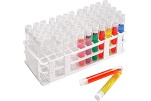 DEPEPE 60pcs Plastic Test Tubes with Rack and Caps, 16 x 100mm Clear Test Tubes with Holder for Scientific Experiments, Beads Liquid Spice Seed Storage, Party Decorations