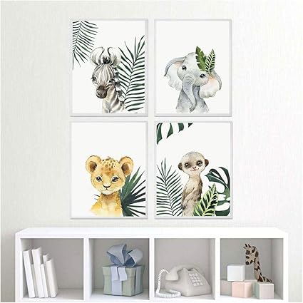 Jirafa Elefante León Selva Carteles e Impresiones nórdicos Hoja Verde