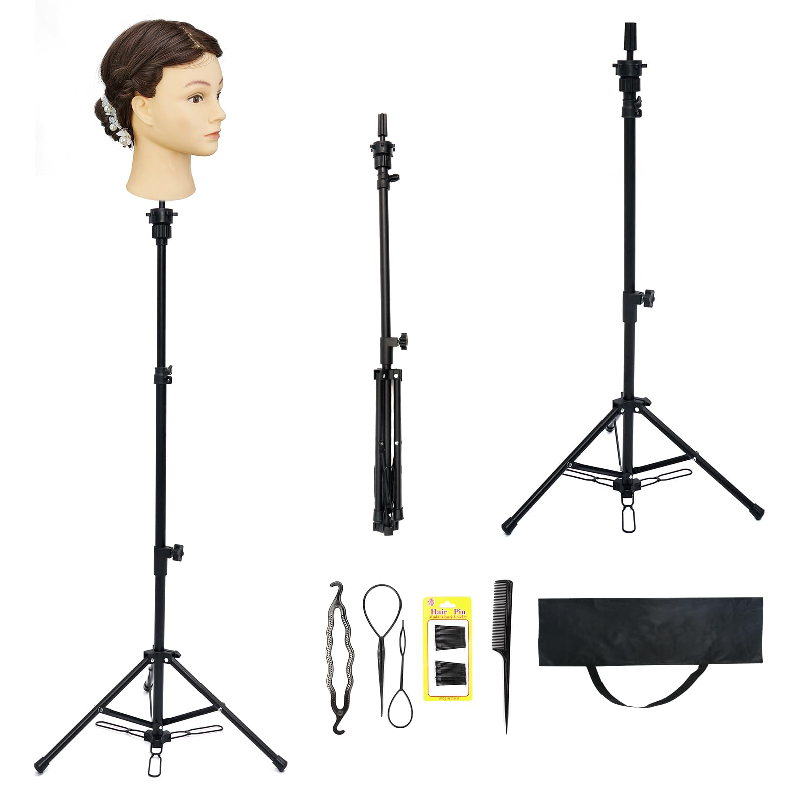 Neverland Beauty Wig Stand Tripod with Foot Pedal Adjustable Manikin Mannequin Head Holder Hairdressing Training Stand Black(47-130 CM)
