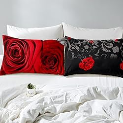 3D Rose Duvet Cover Queen for Boys Girls Kids Red