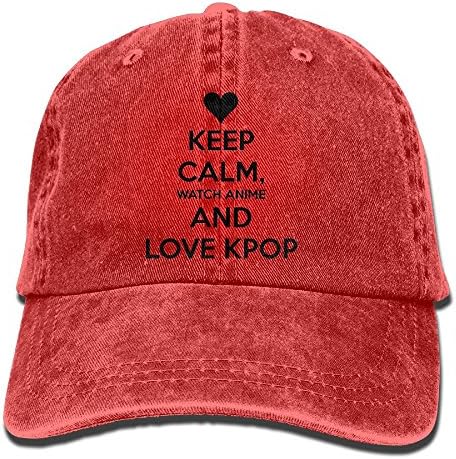 MNBHat Keep Calm Watch Anime and Love Kpop Adjustable Cotton Cap Red