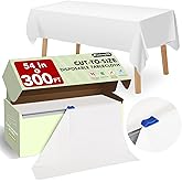 54 IN X 300 FT White Plastic Table Cover Roll with Slide Cutter, Cuts Up to 36 Rectangle 8 Feet Disposable Plastic Table Cloths, Disposable Table Cover Roll for Dinning, Parties, BBQ, Wedding, Outdoor