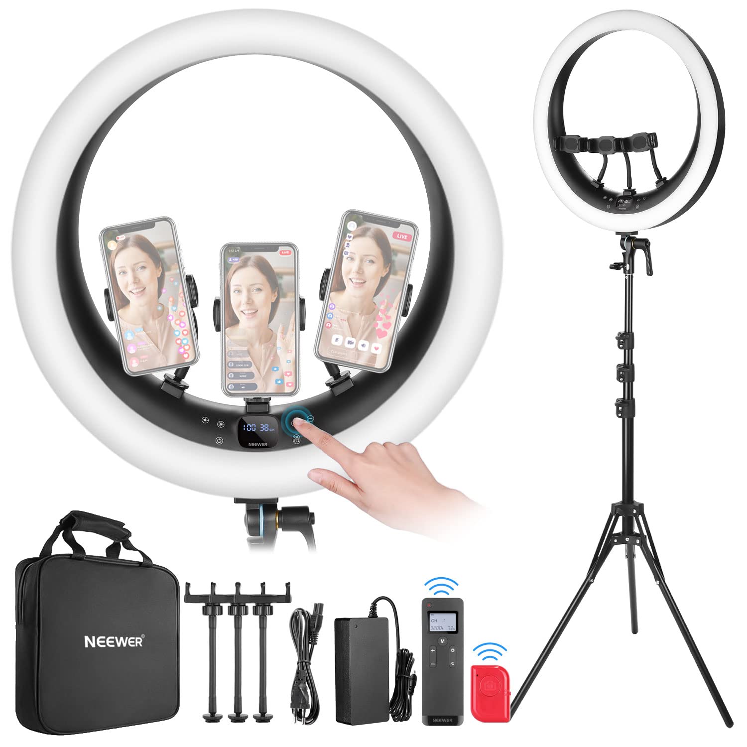 Neewer 19" Ring Light,Lumière Anneau Avec 3 Supports Téléphone,Contrôle 2.4G Amélioré Gradation Lisse À 1%,LCD Et Contrôle Tactile,Cri 97+ 2540Lux,Pour Streaming Home Office Zoom Call- Rp18H