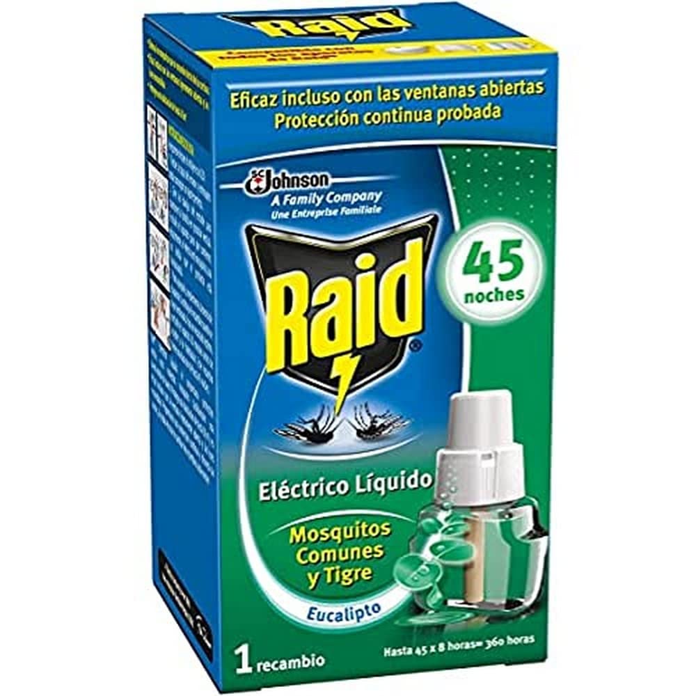 Raid - Replacement for Electric Diffuser Anti Common Mosquitoes and Tiger Aroma Eucalyptus, 45 Nights, 1 Refill