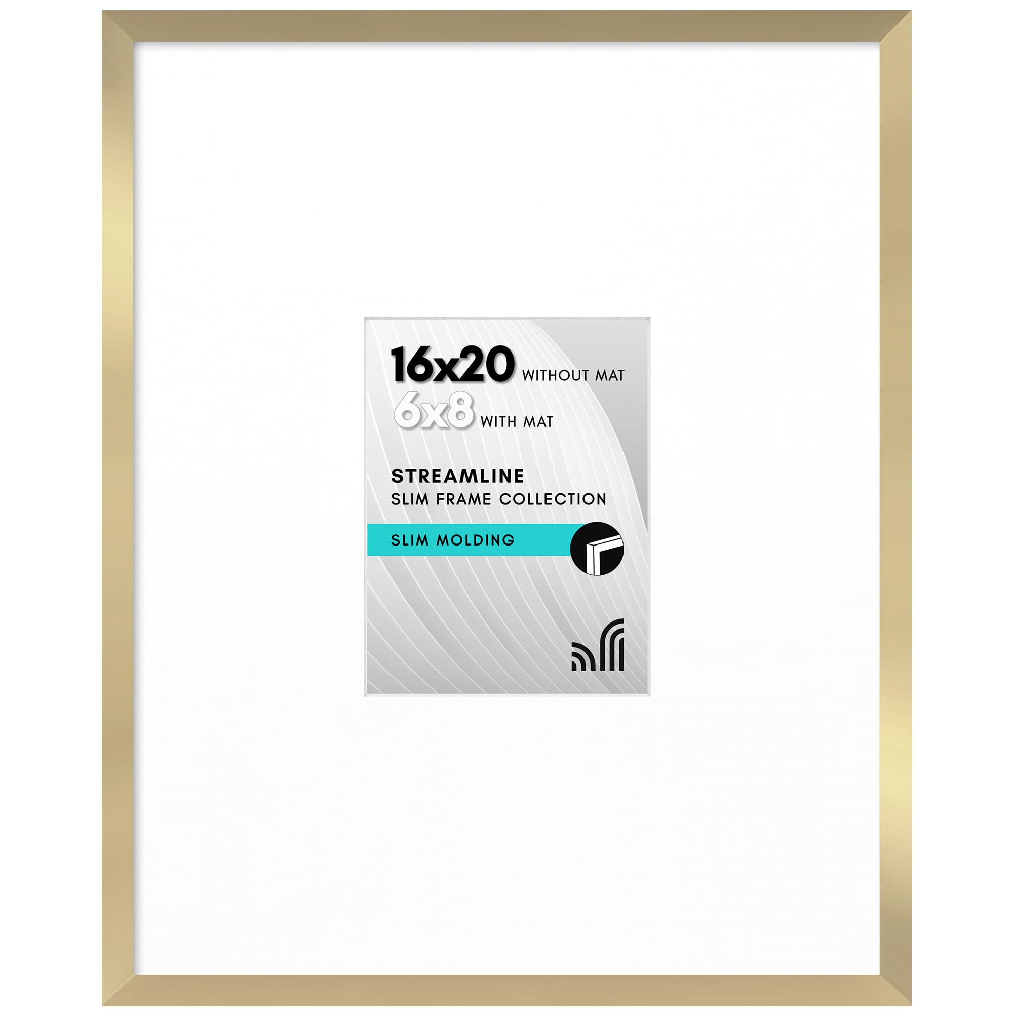 Photo 1 of **FRAME BROKEN** Americanflat 16x20 Picture Frame with Polished Plexiglass - Use as 6x8 Frame with Mat or Display 16x20 Photo Without Mat - Streamline Collection - Thin Border Picture Frames for Wall - Gold