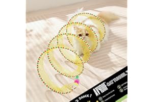 AVYDIIF Cat Tunnel Spring Toy, Self Play Cat Toys Collapsible, Hunting Spiral Tunnel with FeatherMouse Toys for Indoor Cat, Kitty, Kitten, Rabbit, Puppy (Yellow)