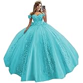 XYAYE Women's Off Shoulder Quinceanera Dresses 3D Flower Puffy Lace Beaded Ball Gown Prom Dress for Sweet 15 16 XY069
