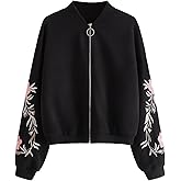 SweatyRocks Women's Floral Print Zip Up Bomber Jacket Casual Long Sleeve Jackets Outwear