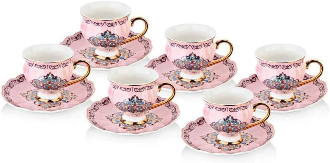 ACAR Jose Pink 6-Person Turkish Coffee Set