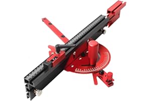 JCFANTS Precision Miter Gauge, Standard Slot 3/4'' x 3/8'', Aluminum Alloy Table Saw Miter Gauge with Miter Fence with 45 degree Angled Ends for Maximum Stock Support and a Repetitive Cut Flip Stop