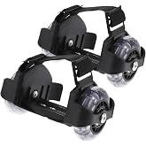 Generic Clip Roller Skates for Kids, Adjustable Heel Roller Skates with Flashing Led Wheels, Black PVC, Ideal for Beginner Outdoor Skating