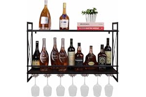 Industrial Wall Mounted Wine Racks, 31.5in Rustic Metal Multipurpose Shelves, Wall Mount Hanging Wine Holder Wine Accessories