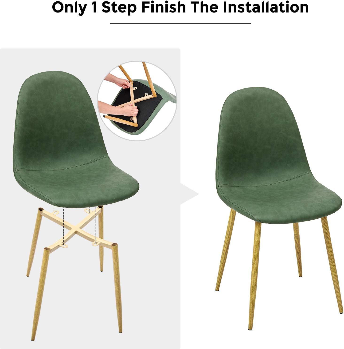 GreenForest Dining Chairs Set of 2, PU Leather Upholstered Accent Chairs, Mid Century Modern Side Chairs for Indoor Kitchen Living Room, with Metal Legs, Cactus - Chairs