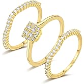 FUNEIA Cubic Zirconia Gold Rings for Women Non Tarnish Trendy Dainty 14K Gold Plated Stackable Princess Cut Fake Engagement Ring Set Diamond Wedding Promise Rings for Her Jewelry Size 6 7 8 9 10 11