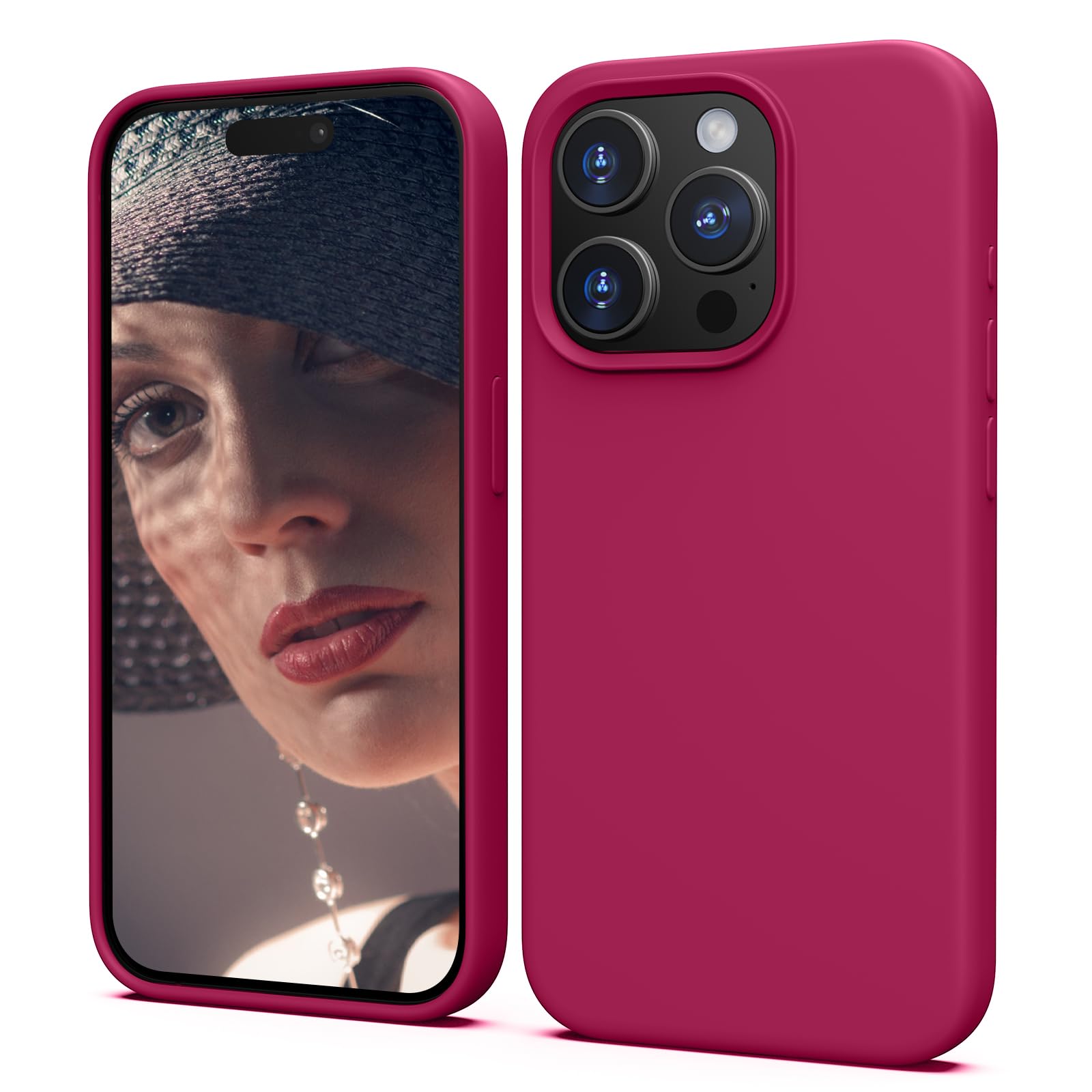 TIIXXA Silicone Case for iPhone 15 Pro Case, Soft Ultra Slim Protective Shockproof Liquid Silicone Phone Case, Anti-Scratch Microfiber Lining, 6.1" Red Pitaya