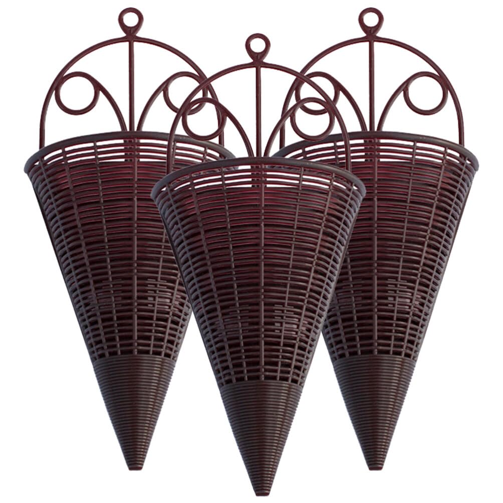 VANZACK 3pcs Rattan Hanging Basket Wall Planters Cone Shaped Plant Holder Rustic Vintage Flower Basket Farmhouse Wicker Flower Pot Bird Nest for Outdoor Indoor Garden Decor