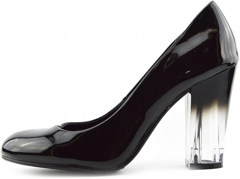 Kick Footwear Womens Black Patent Clear Block Heel Round