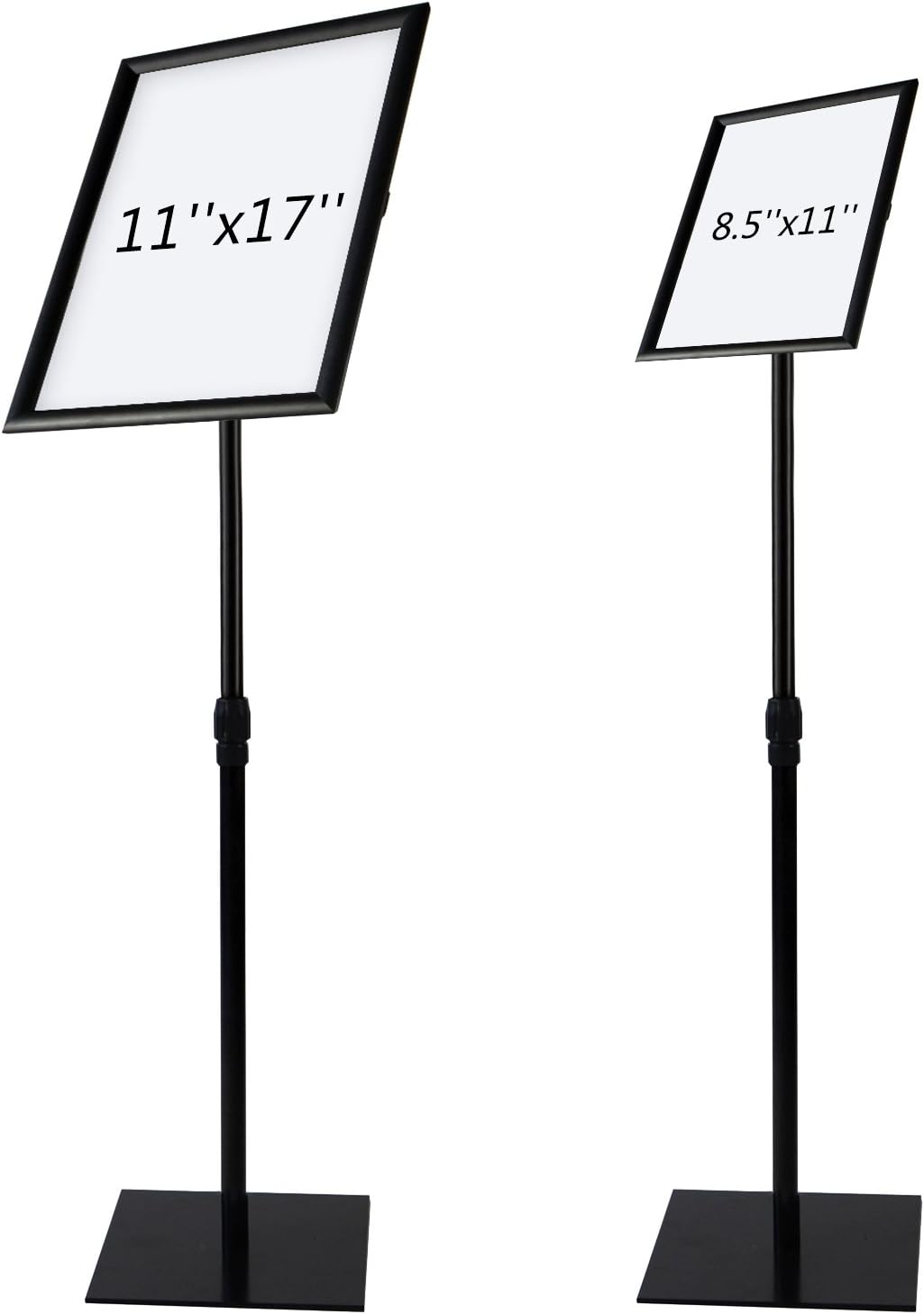 T-SIGN Adjustable Heavy Duty Pedestal Poster Stand, Square Steel Base, 11 x 17 Inch Aluminum Snap Open Frame, Vertical and Horizontal Displayed, Black : Office Products