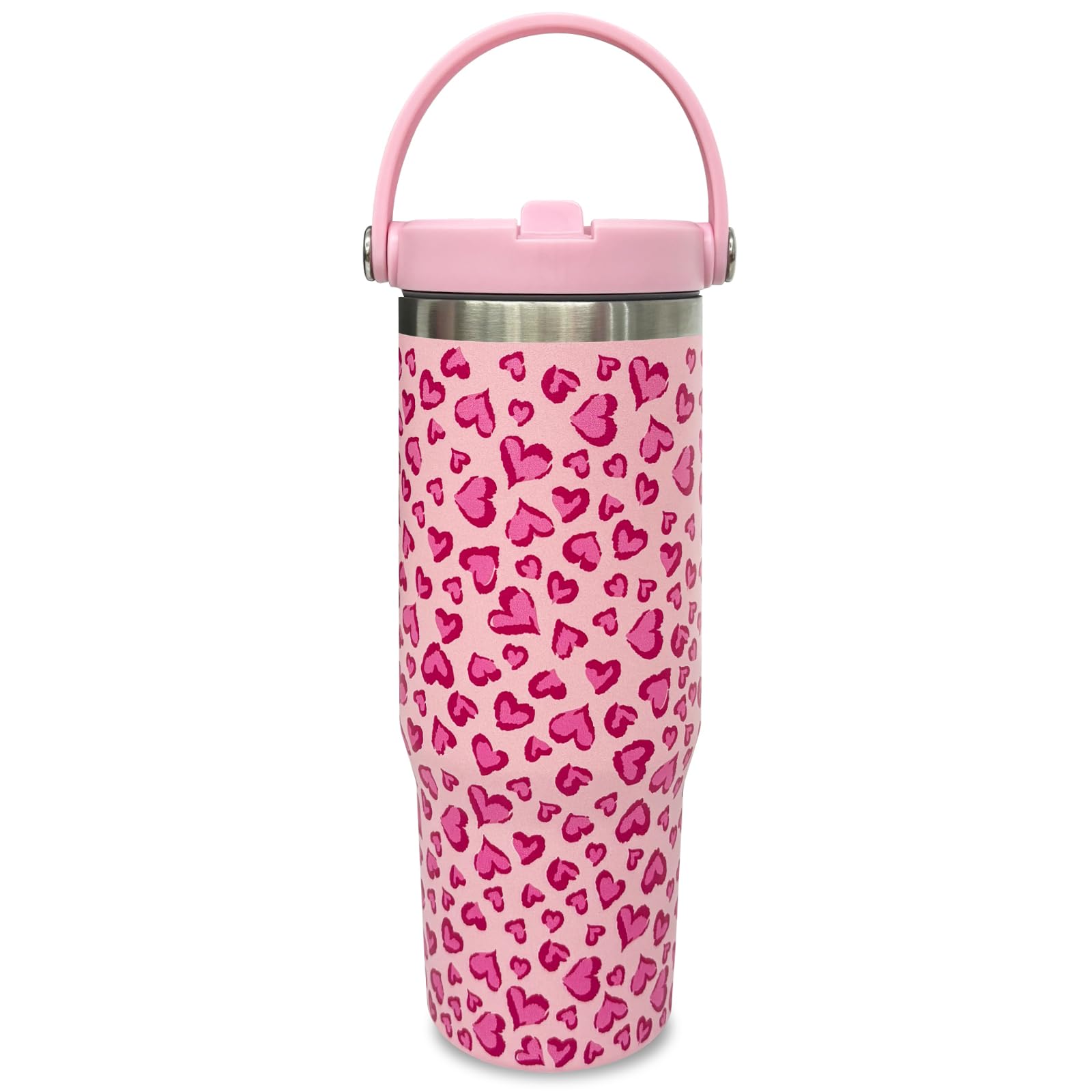 Photo 1 of Metalya 30 oz Tumbler with Handle and Straw, Vacuum Insulated Tumblers with Flip Straw and Top Handle, Leakproof Tumbler, Stainless Steel Travel Mug for Coffee Water, Cold for 20 Hours(Love)