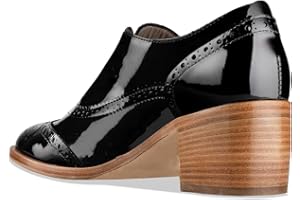 FOWT Women's Perforated Lace-Up Oxfords Almond Toe Mid Chunky Heel Brogues Casual Unisex Derby Saddle Shoes for Office Vacation Business US Size 4-16