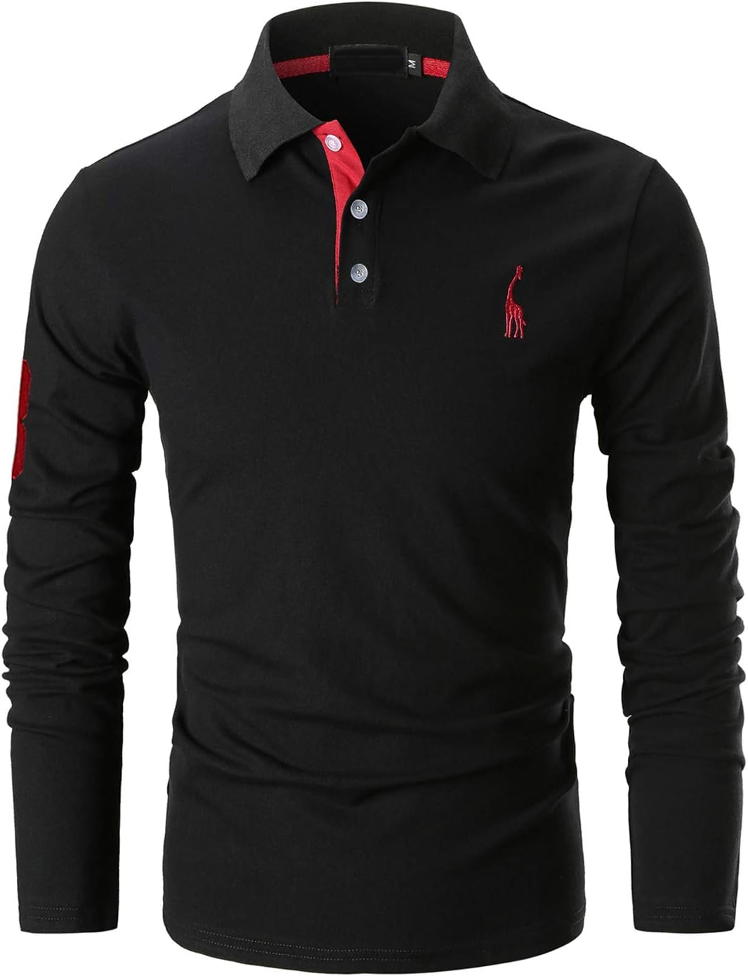 XXIE Men's Cotton Polo Shirt Long Sleeve Tennis Golf Embroidery Basic T-Shirt