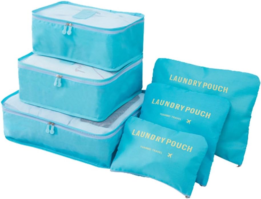 Lightweight 6 Pcs Packing Cubes System, FashionUP Travel Storage Packing Organizers Laundry Bags Compression Pouches for Luggage (Light Blue)