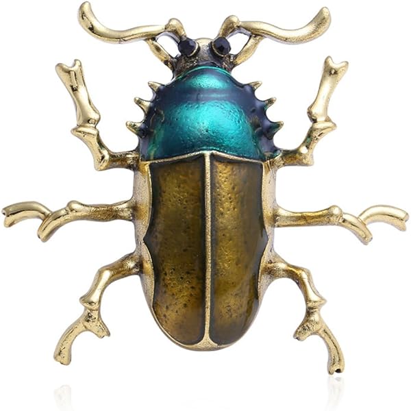 Vintage Scarab Beetle Brooch Pin - Green Enamel With Gold Tone Finish, Cherokee Artisan Style (D-873)
