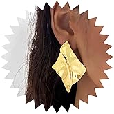 Yheakne Boho Irregular Hammered Square Stud Earrings Gold Metal Square Earrings Geometric Texture Square Earrings Punk Square Hammered Earrings Jewelry for Women