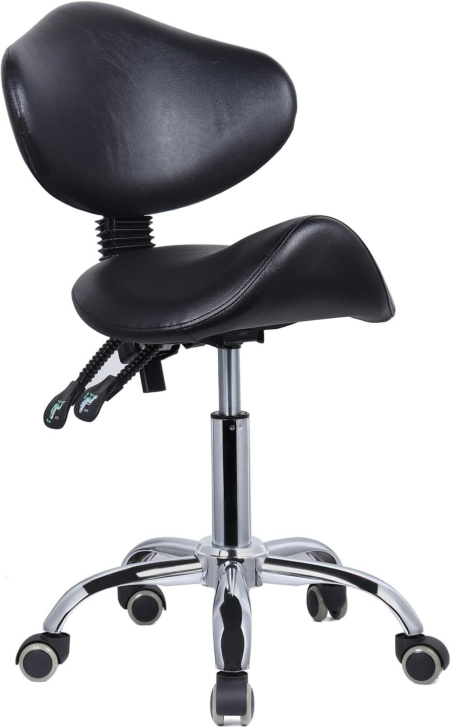 Hydraulic Saddle Rolling Chair, Heavy-Duty Stool Chair with Backrest for Beauty Salon Massage Dental Clinic Office, Black: Kitchen & Dining