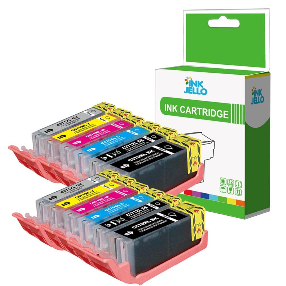 Inkjello Ink Cartridge For Printer, Compatible With Canon Pixma MG7750 MG7751 MG7752 MG7753 TS8050 TS8051 TS8052 TS8053 PGI570 CLI571 (Black/Photo-Black/Cyan/Magenta/Yellow/Grey, 12-Pack)