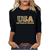 Rkwins Freedom Shirt for Women 3/4 Sleeve American Flag Tshirt Crewneck Pullover Tops Casual Tunic Blouse Fashion Tee Shirt