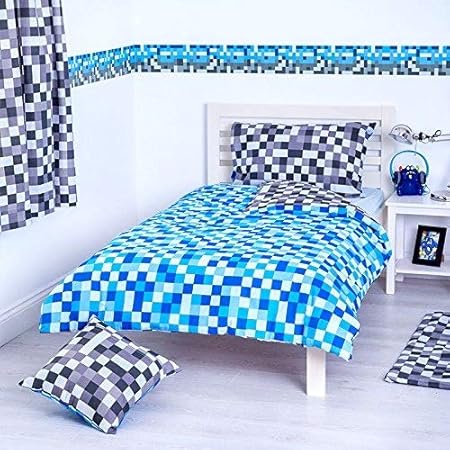 Blau & Grau Pixel Design Bettwäsche Einzelbettbezug Set with Kissenbezug